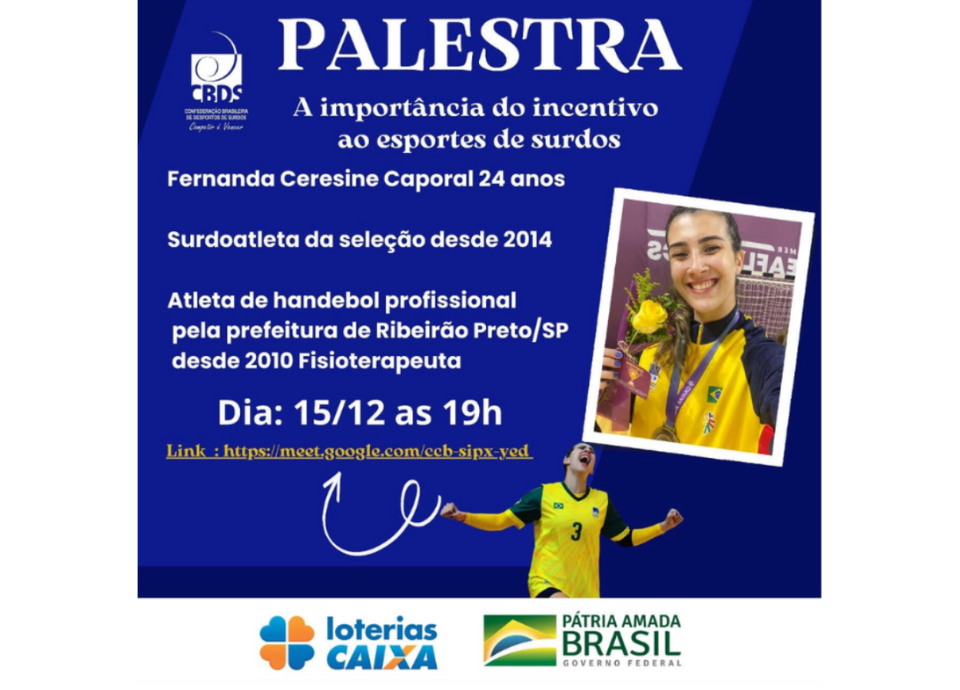 Atleta Fernanda Caporal palestra sobre a importância do incentivo ao desporto de surdos no Brasil